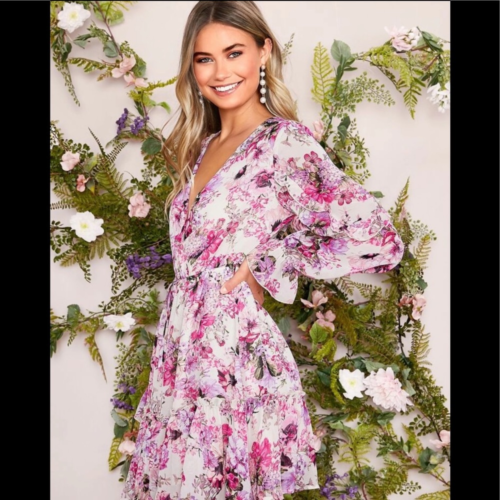Ruffle Trim Botanical Dress
